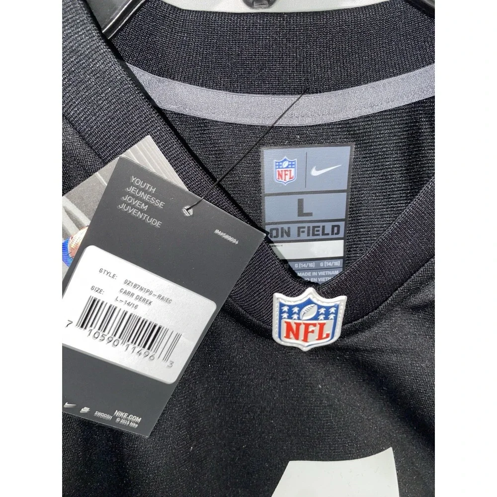 NWT Derek Carr‎ Las Vegas Raiders Black Nike On Field Game Jersey Youth Large